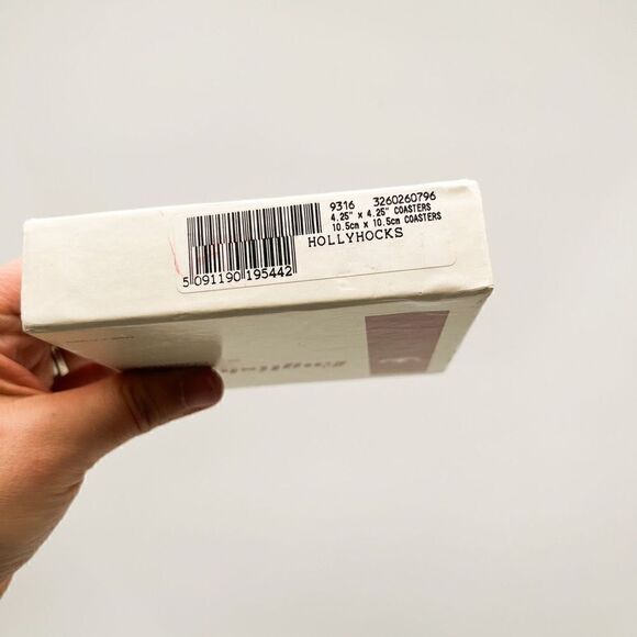 Vintage English Life Hollyhocks Acrylic Cork Back Coaster Set of 6 Original Box - Picture 8 of 9